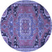 Round Machine Washable Medallion Blue Traditional Rug, wshtr1095blu