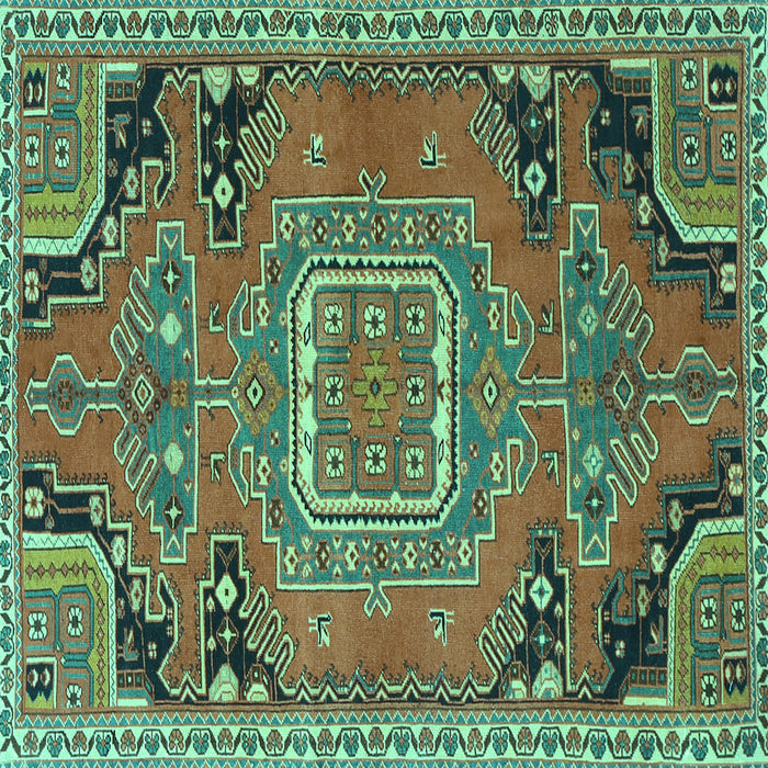 Square Machine Washable Medallion Turquoise Traditional Area Rugs, wshtr1095turq