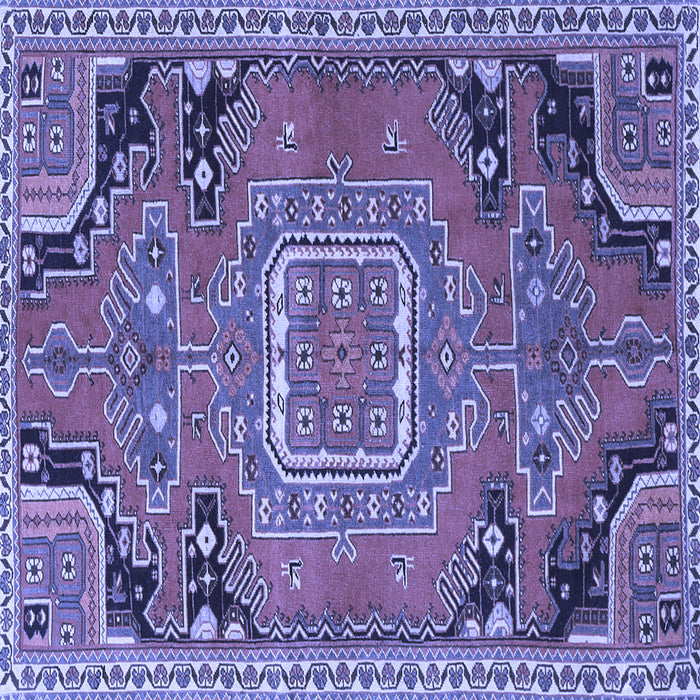 Square Machine Washable Medallion Blue Traditional Rug, wshtr1095blu