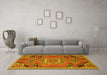 Machine Washable Medallion Yellow Traditional Rug in a Living Room, wshtr1095yw