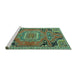 Sideview of Machine Washable Medallion Turquoise Traditional Area Rugs, wshtr1095turq