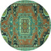 Round Medallion Turquoise Traditional Rug, tr1095turq
