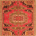 Round Machine Washable Medallion Orange Traditional Area Rugs, wshtr1095org