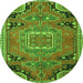 Square Medallion Green Traditional Rug, tr1095grn