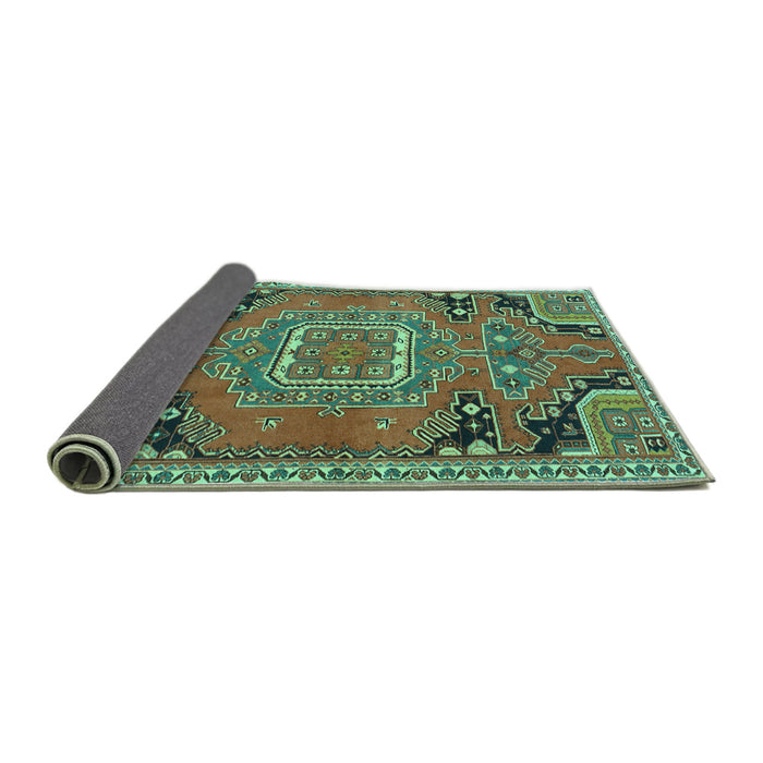 Sideview of Medallion Turquoise Traditional Rug, tr1095turq