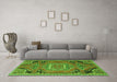 Machine Washable Medallion Green Traditional Area Rugs in a Living Room,, wshtr1095grn