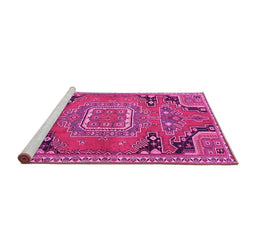 Sideview of Machine Washable Medallion Pink Traditional Rug, wshtr1095pnk