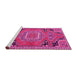 Sideview of Machine Washable Medallion Pink Traditional Rug, wshtr1095pnk