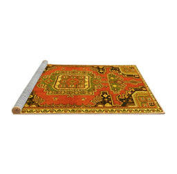 Sideview of Machine Washable Medallion Yellow Traditional Rug, wshtr1095yw