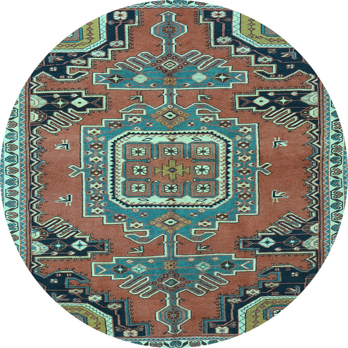 Round Medallion Light Blue Traditional Rug, tr1095lblu