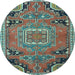 Round Medallion Light Blue Traditional Rug, tr1095lblu