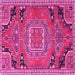 Square Machine Washable Medallion Pink Traditional Rug, wshtr1095pnk