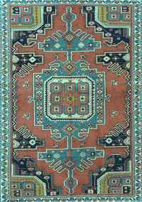 Medallion Light Blue Traditional Rug, tr1095lblu