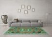 Machine Washable Medallion Turquoise Traditional Area Rugs in a Living Room,, wshtr1095turq