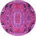 Round Machine Washable Medallion Purple Traditional Area Rugs, wshtr1095pur