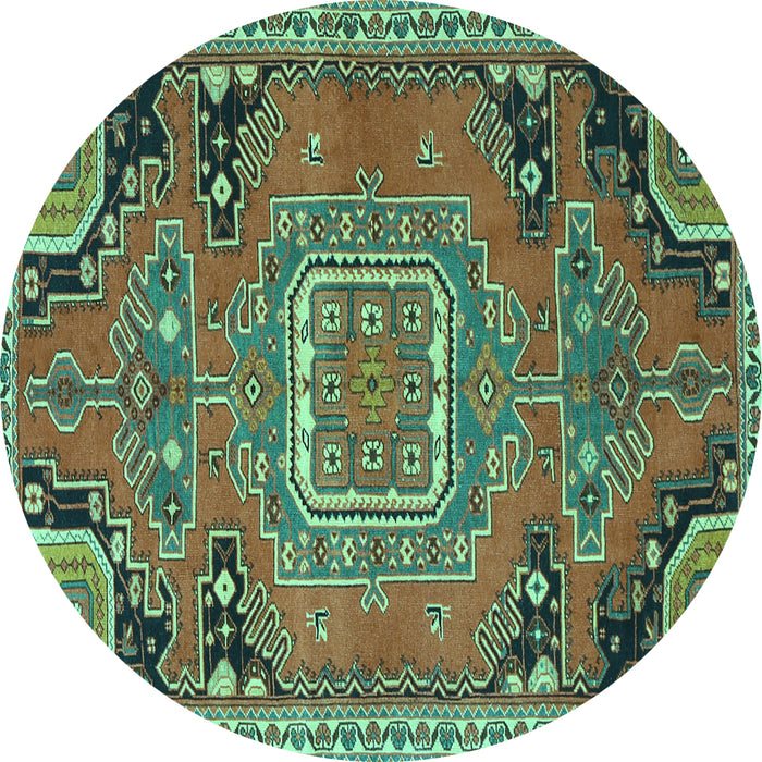 Round Machine Washable Medallion Turquoise Traditional Area Rugs, wshtr1095turq