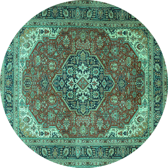 Round Medallion Turquoise Traditional Rug, tr1096turq