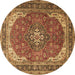 Round Medallion Brown Traditional Rug, tr1096brn