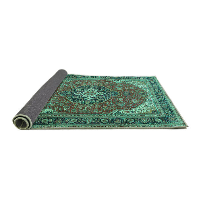Sideview of Medallion Turquoise Traditional Rug, tr1096turq