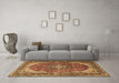 Machine Washable Medallion Brown Traditional Rug in a Living Room,, wshtr1096brn