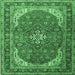 Square Machine Washable Medallion Emerald Green Traditional Area Rugs, wshtr1096emgrn