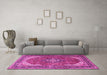 Machine Washable Medallion Pink Traditional Rug in a Living Room, wshtr1096pnk