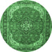 Round Medallion Emerald Green Traditional Rug, tr1096emgrn