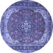 Round Machine Washable Medallion Blue Traditional Rug, wshtr1096blu