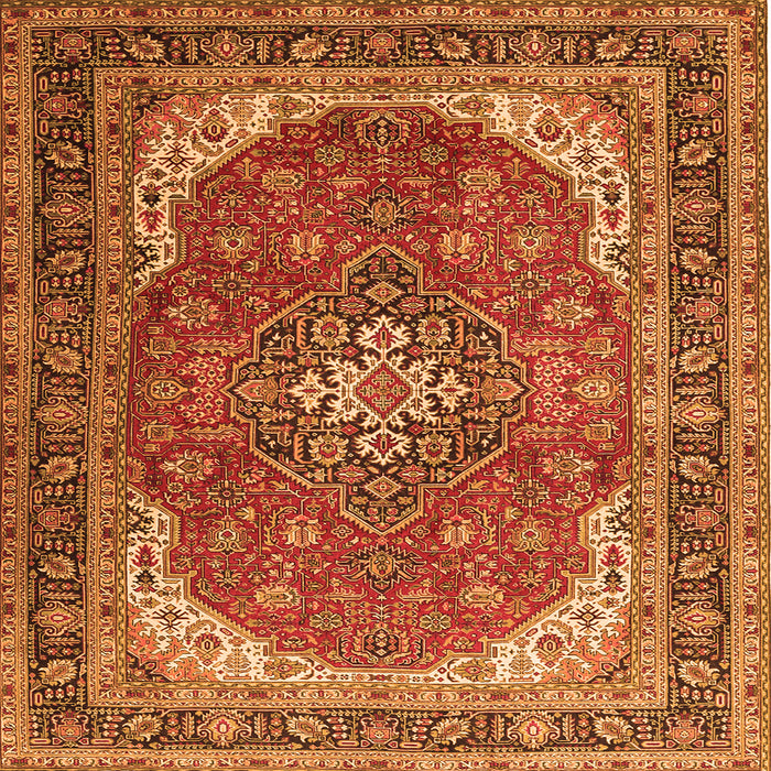 Round Machine Washable Medallion Orange Traditional Area Rugs, wshtr1096org