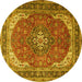 Round Machine Washable Medallion Yellow Traditional Rug, wshtr1096yw