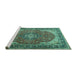 Sideview of Machine Washable Medallion Turquoise Traditional Area Rugs, wshtr1096turq