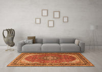 Machine Washable Medallion Orange Traditional Rug, wshtr1096org