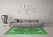 Machine Washable Medallion Emerald Green Traditional Area Rugs in a Living Room,, wshtr1096emgrn