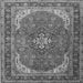 Round Machine Washable Medallion Gray Traditional Rug, wshtr1096gry