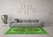 Machine Washable Medallion Green Traditional Area Rugs in a Living Room,, wshtr1096grn