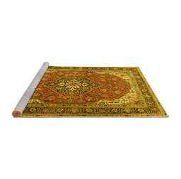 Sideview of Machine Washable Medallion Yellow Traditional Rug, wshtr1096yw