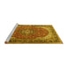 Sideview of Machine Washable Medallion Yellow Traditional Rug, wshtr1096yw