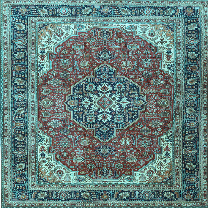 Square Machine Washable Medallion Light Blue Traditional Rug, wshtr1096lblu