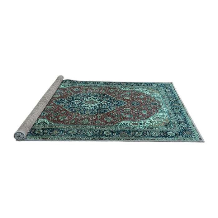 Sideview of Machine Washable Medallion Light Blue Traditional Rug, wshtr1096lblu