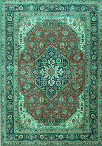 Medallion Turquoise Traditional Rug, tr1096turq