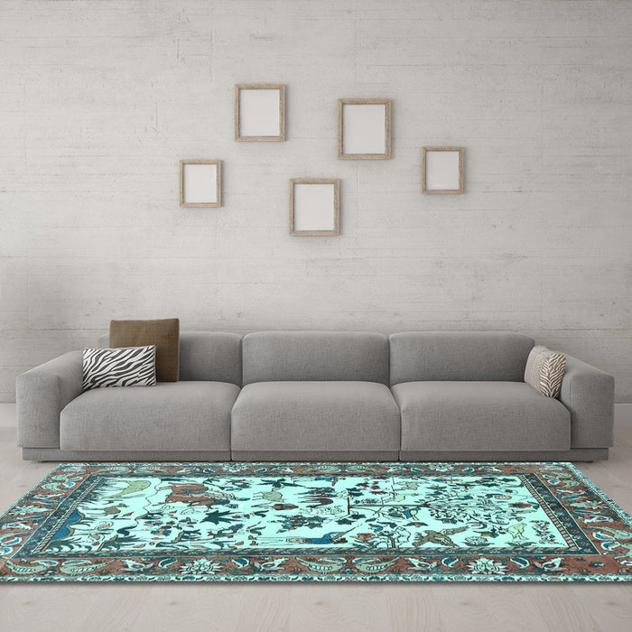 Machine Washable Animal Light Blue Traditional Rug in a Living Room, wshtr1097lblu