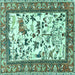 Square Animal Turquoise Traditional Rug, tr1097turq