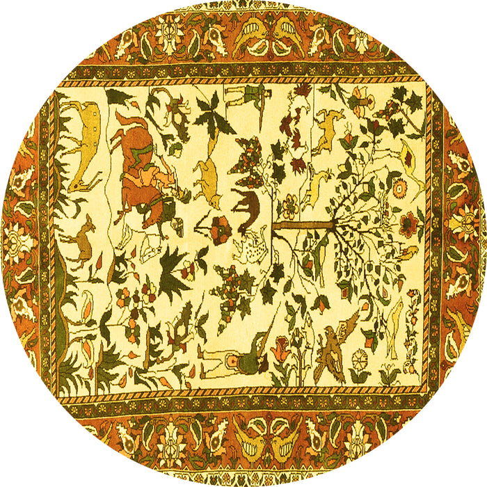 Round Animal Yellow Traditional Rug, tr1097yw