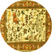 Round Animal Yellow Traditional Rug, tr1097yw