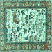 Square Machine Washable Animal Turquoise Traditional Area Rugs, wshtr1097turq