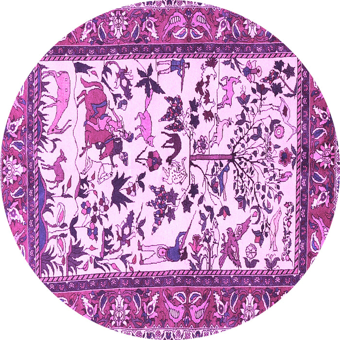 Round Machine Washable Animal Purple Traditional Area Rugs, wshtr1097pur