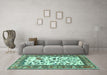 Machine Washable Animal Turquoise Traditional Area Rugs in a Living Room,, wshtr1097turq