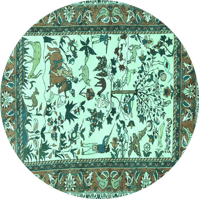 Round Machine Washable Animal Turquoise Traditional Area Rugs, wshtr1097turq