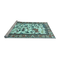 Sideview of Machine Washable Animal Light Blue Traditional Rug, wshtr1097lblu