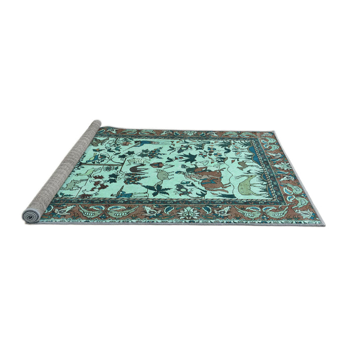 Sideview of Machine Washable Animal Light Blue Traditional Rug, wshtr1097lblu